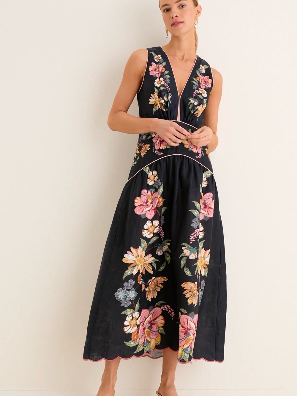 Farm Rio Maira Linen V Neck Dress - Picture 2 of 9